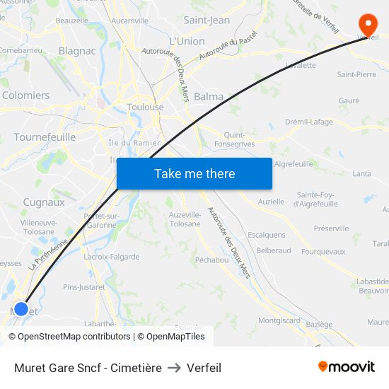 Muret Gare Sncf - Cimetière to Verfeil map