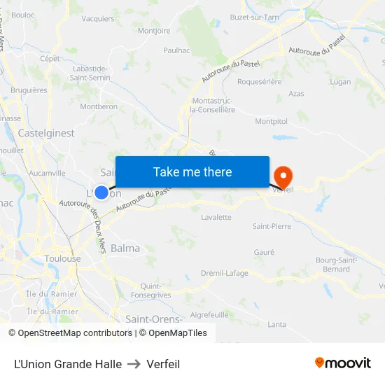 L'Union Grande Halle to Verfeil map