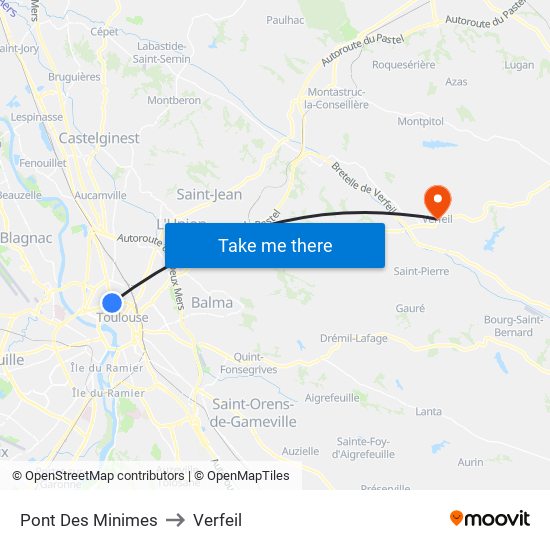 Pont Des Minimes to Verfeil map