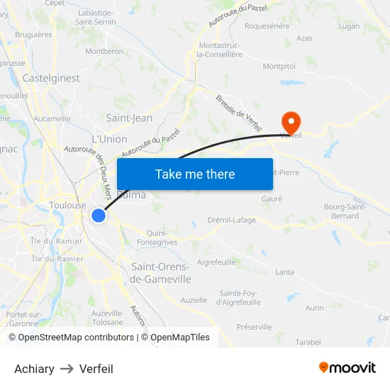 Achiary to Verfeil map