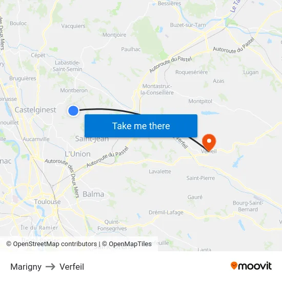 Marigny to Verfeil map