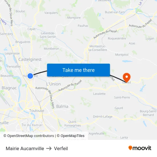 Mairie Aucamville to Verfeil map
