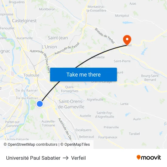 Université Paul Sabatier to Verfeil map