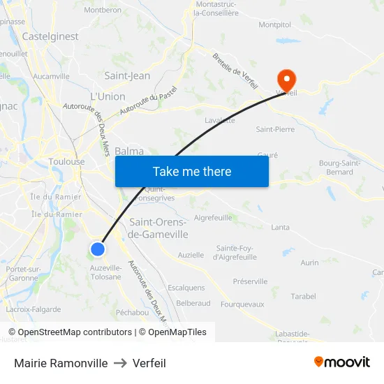 Mairie Ramonville to Verfeil map