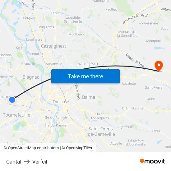 Cantal to Verfeil map
