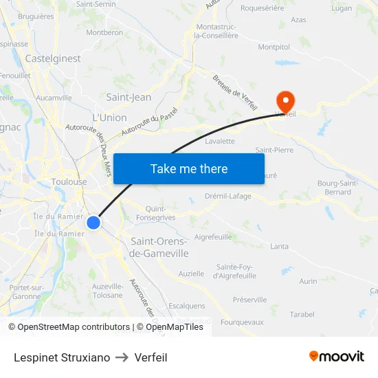 Lespinet Struxiano to Verfeil map