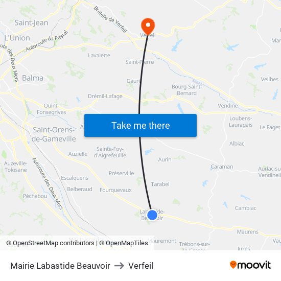 Mairie Labastide Beauvoir to Verfeil map