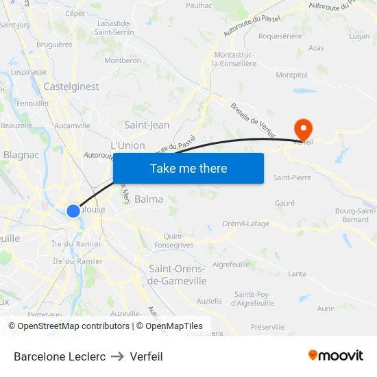 Barcelone Leclerc to Verfeil map