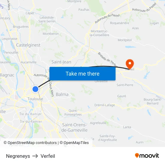 Negreneys to Verfeil map