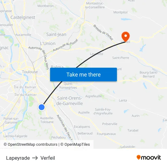 Lapeyrade to Verfeil map