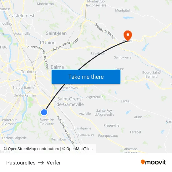 Pastourelles to Verfeil map