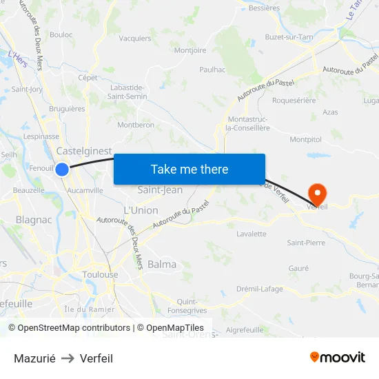 Mazurié to Verfeil map