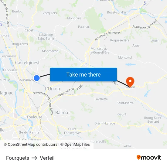 Fourquets to Verfeil map