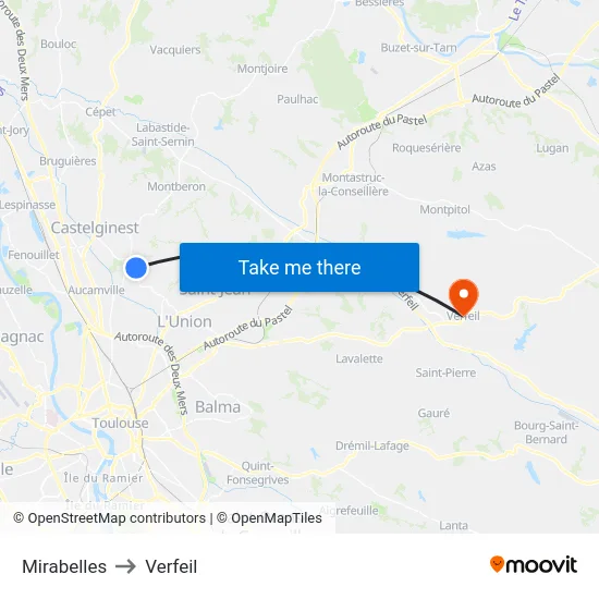 Mirabelles to Verfeil map