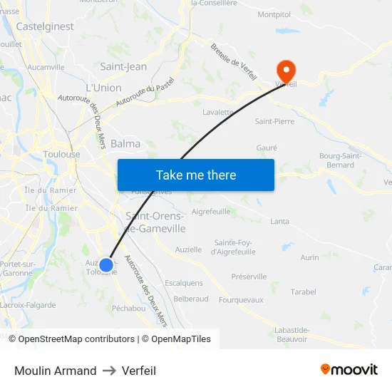 Moulin Armand to Verfeil map