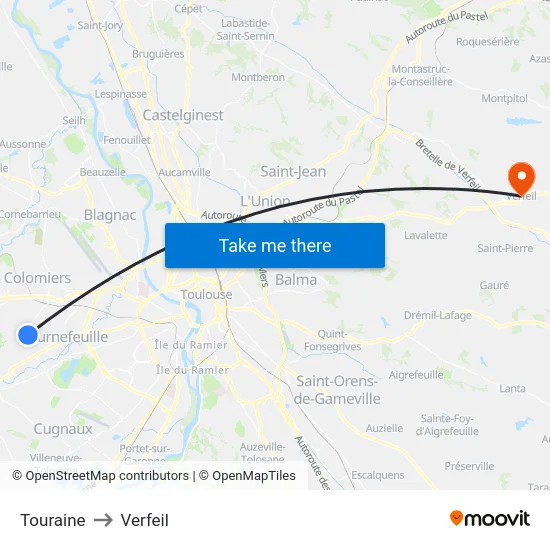 Touraine to Verfeil map