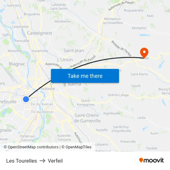 Les Tourelles to Verfeil map