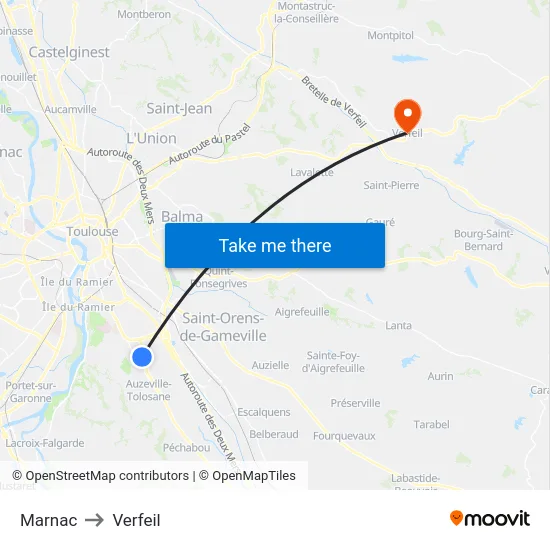 Marnac to Verfeil map
