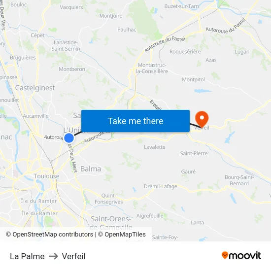 La Palme to Verfeil map