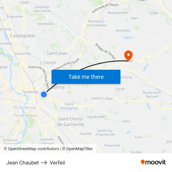 Jean Chaubet to Verfeil map