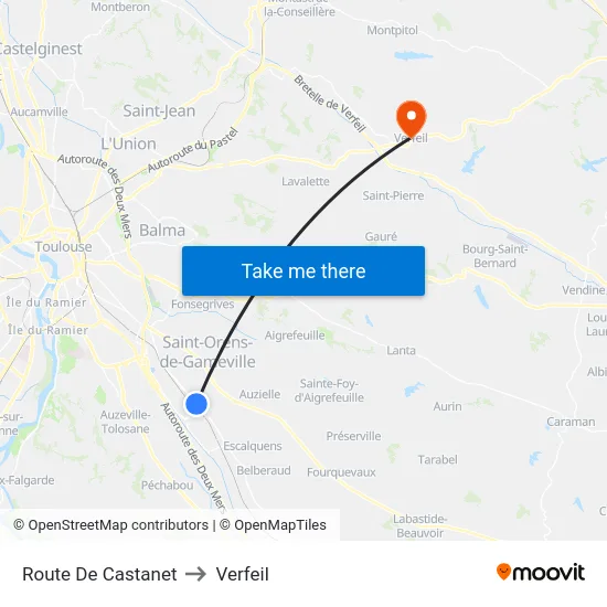 Route De Castanet to Verfeil map