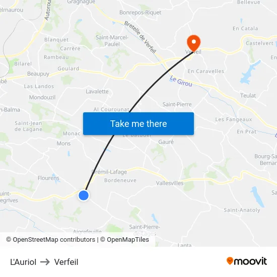 L'Auriol to Verfeil map