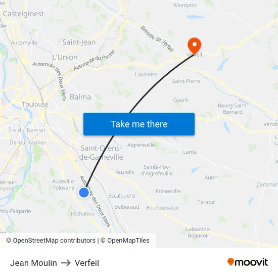Jean Moulin to Verfeil map