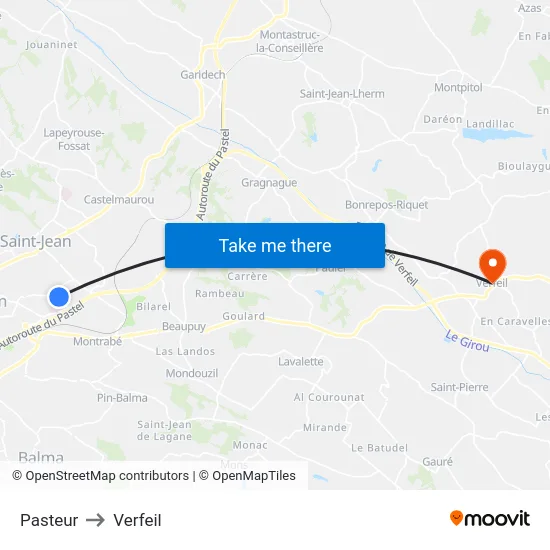 Pasteur to Verfeil map