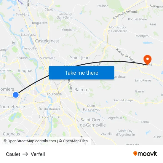 Caulet to Verfeil map
