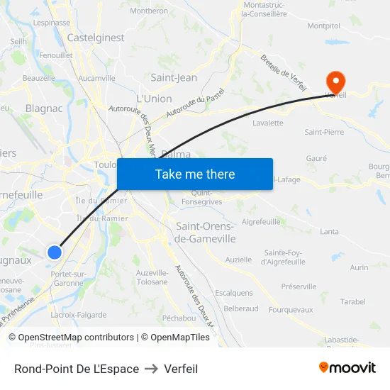 Rond-Point De L'Espace to Verfeil map