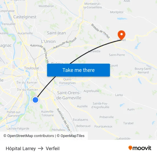 Hôpital Larrey to Verfeil map