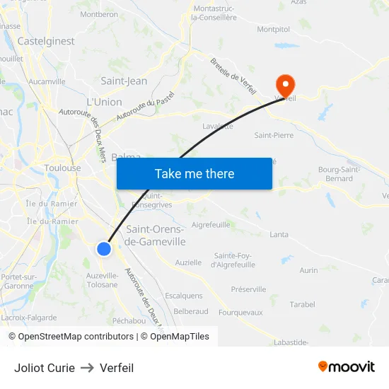 Joliot Curie to Verfeil map