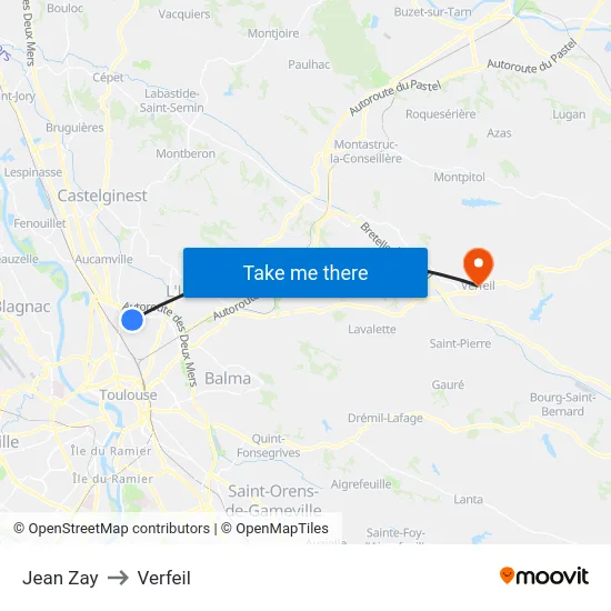 Jean Zay to Verfeil map