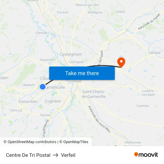Centre De Tri Postal to Verfeil map