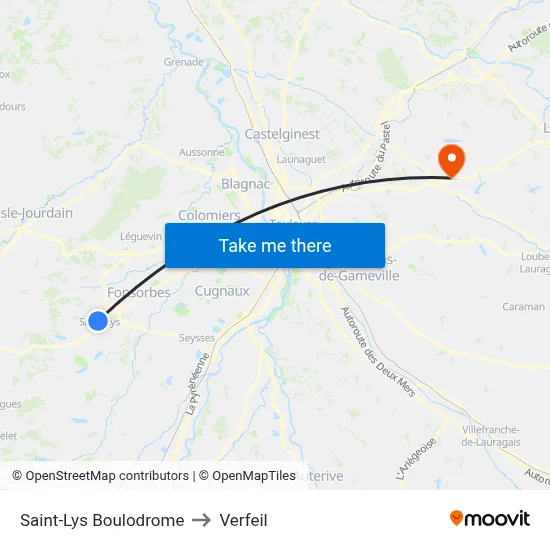 Saint-Lys Boulodrome to Verfeil map