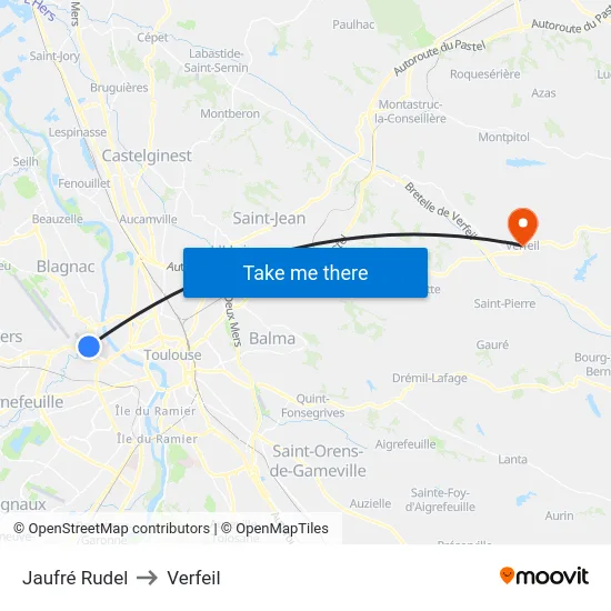 Jaufré Rudel to Verfeil map