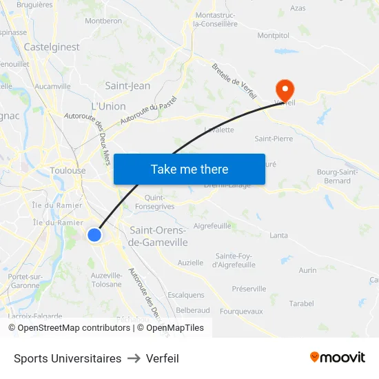 Sports Universitaires to Verfeil map