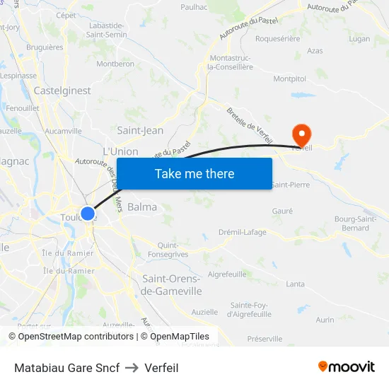 Matabiau Gare Sncf to Verfeil map