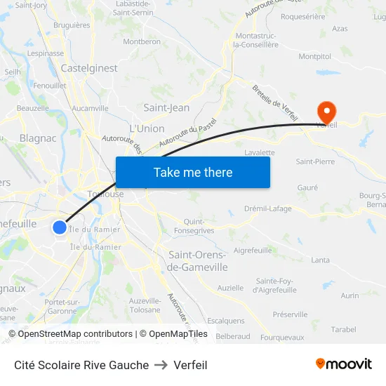 Cité Scolaire Rive Gauche to Verfeil map