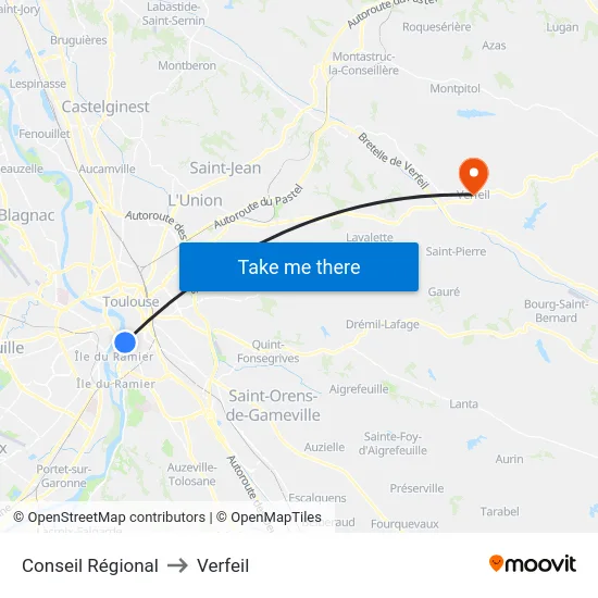 Conseil Régional to Verfeil map