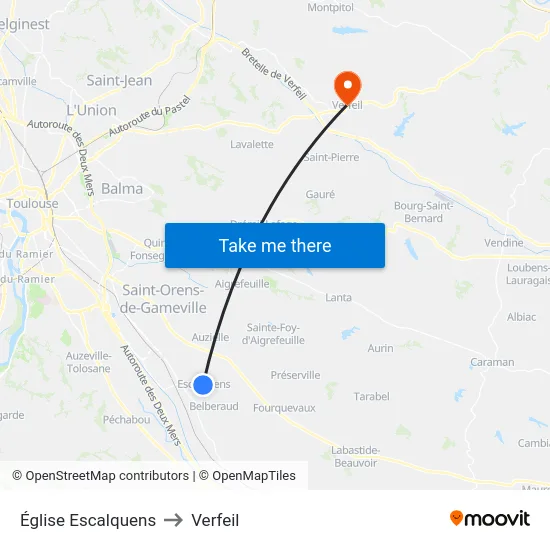 Église Escalquens to Verfeil map