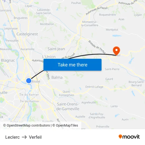 Leclerc to Verfeil map