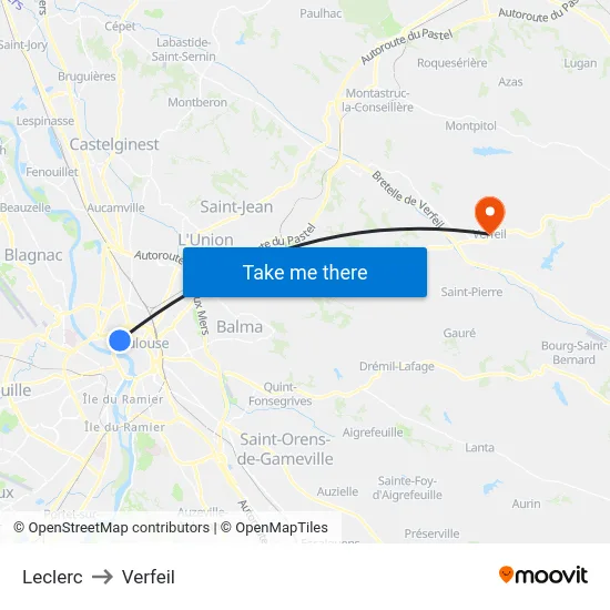 Leclerc to Verfeil map