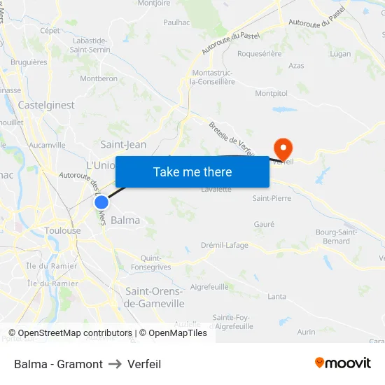 Balma - Gramont to Verfeil map