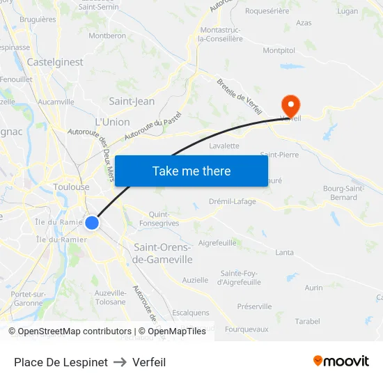 Place De Lespinet to Verfeil map