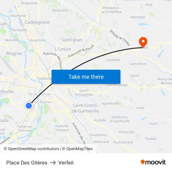 Place Des Glières to Verfeil map