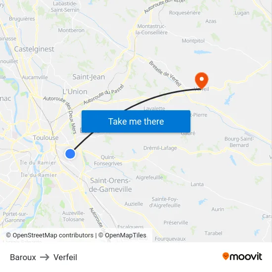 Baroux to Verfeil map