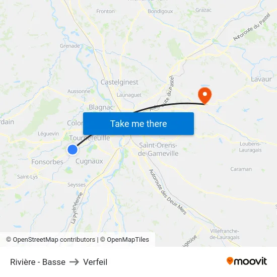 Rivière - Basse to Verfeil map