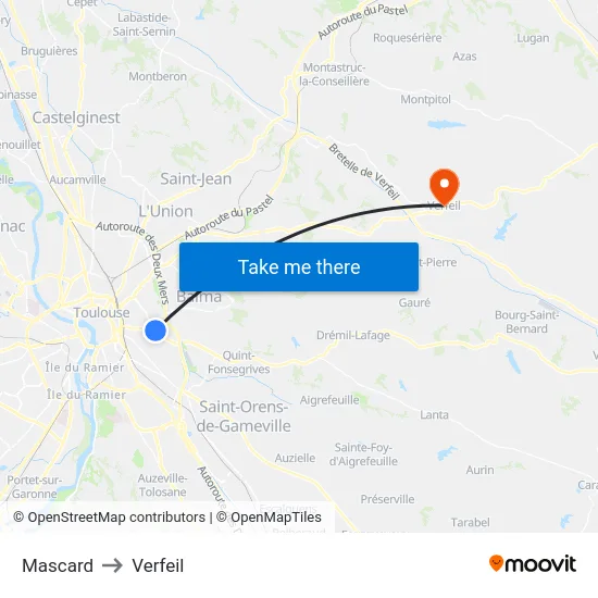 Mascard to Verfeil map