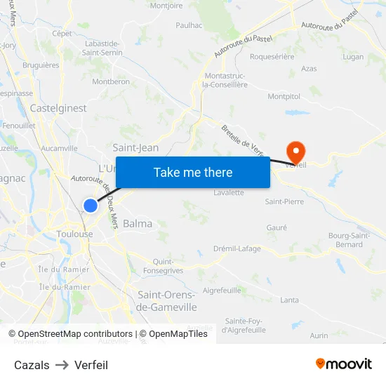 Cazals to Verfeil map